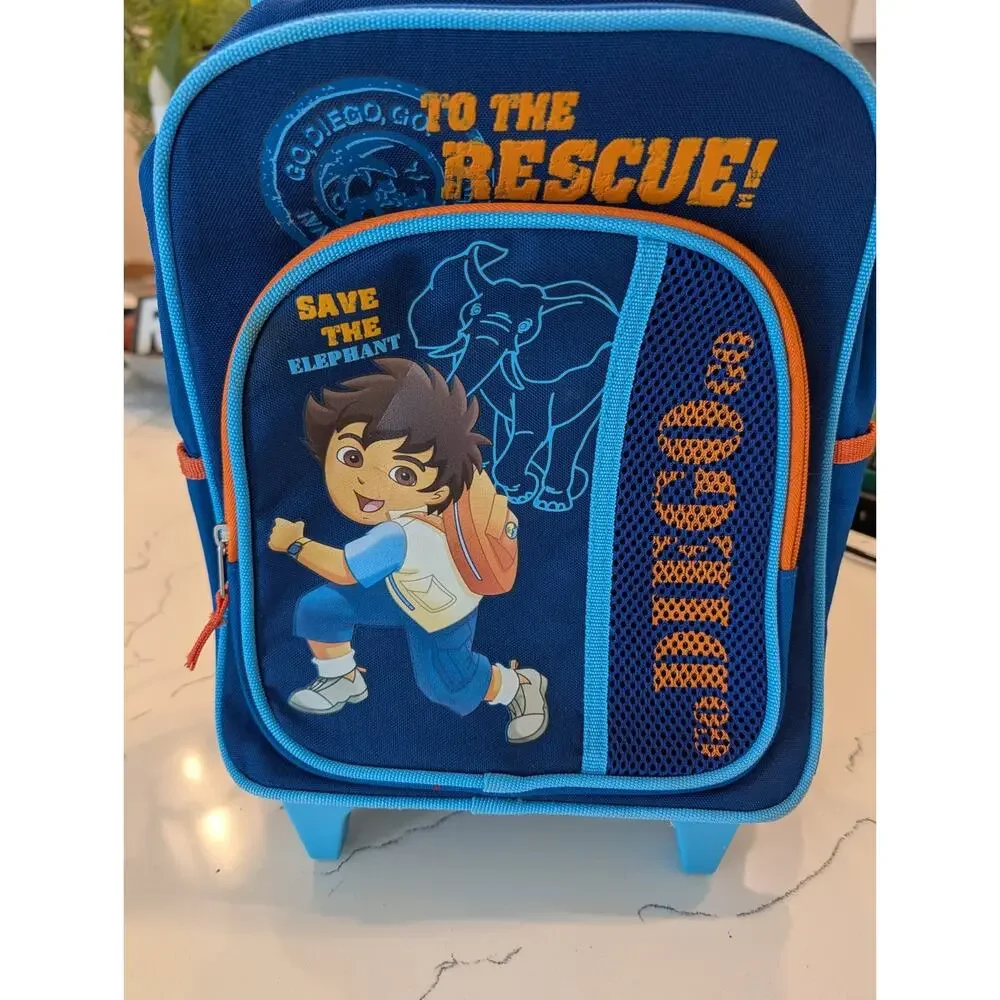Go Diego Go Rolling Backpack Save The Elephant To The Rescue Blue Orange VTG...